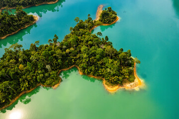 Aerial view of Khao Sok national park, in Cheow lan lake, Surat Thani, Thailand