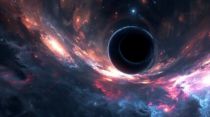Black Hole Devouring Cosmic Material in Space. - obrazy, fototapety, plakaty