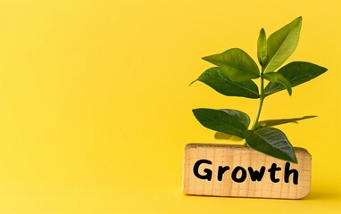 Growth Written with Leafy Embellishments on a Plain color Background - Denoting Eco Growth, Nature-Inspired Marketing, Green Technology - Renewable Energy, Advertising