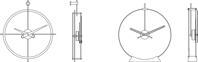 Vector sketch illustration of front and side view wall clock design