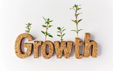 Growth Written with Leafy Embellishments on a Plain color Background - Denoting Eco Growth, Nature-Inspired Marketing, Green Technology - Renewable Energy, Advertising