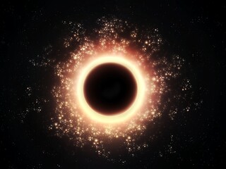 Supermassive black hole at the center of the galaxy. Singularity absorbs light. Gravitational lens in space.