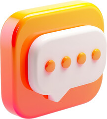 A sleek 3D speech bubble icon, casting a subtle shadow on a pristine transparent background, symbolizing digital communication.