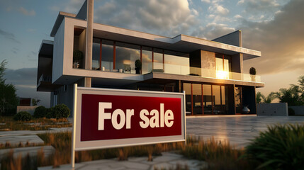 houses with for sale sign's, property market concept