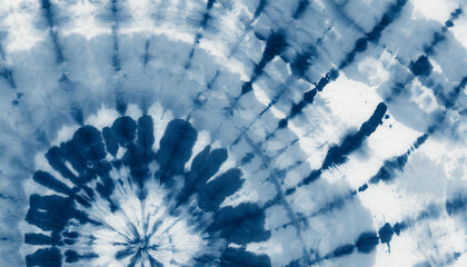 Tie Dye Shibori. Shibori Art Pattern. Navy Abstract Batik. Blue Swirl Background. Indigo Dyed Batik.
