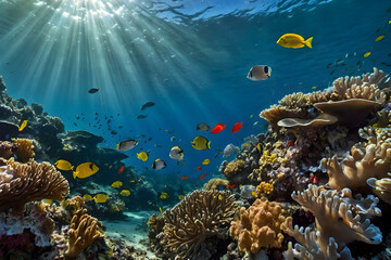 The coral reefs are diverse ecosystems essential for marine life