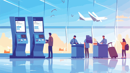 Buying air plane tickets at self-service kiosk at a