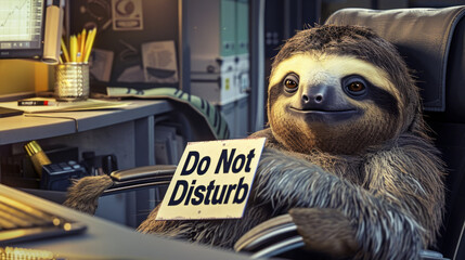 A slotty is holding a sign that says Do Not Disturb in a clear and stern manner