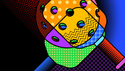 Pickleball paddle and ball on abstract background design. Sports concept