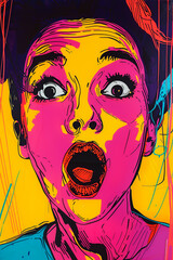 Surprised woman face. Pop art style
