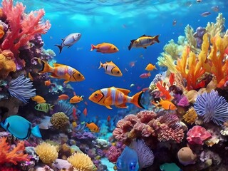 Naklejka na ściany i meble Vibrant Coral Reef with Colorful Fish high quality photo HD 