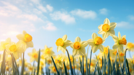 Beautiful spring flowers outdoors on sunny day,daffodils, narcissus