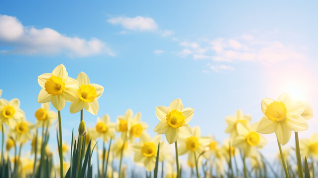Beautiful spring flowers outdoors on sunny day,daffodils, narcissus