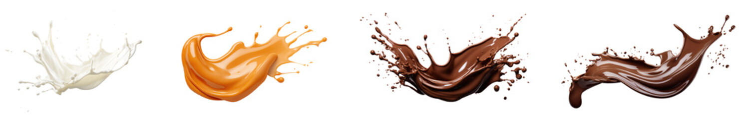Fototapeta premium set of liquid chocolate isolated on white or transparent png