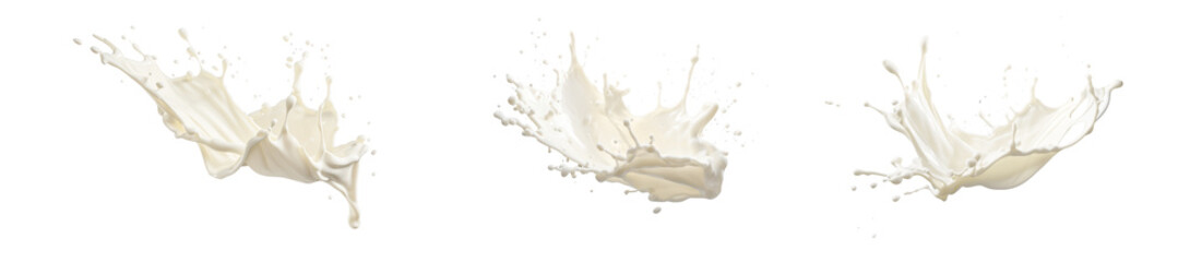 set of white milk splashes isolated on white or transparent png