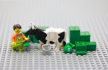 Naklejka premium Hong Kong -April 20 2023: farmer make money from Cash Cow