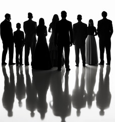 Silhouette of a group of people standing in formal wear