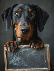 illustration portrait poodle holding a emty sign