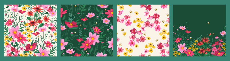 Floral seamless patterns. Vector design for paper, cover, fabric, interior decor and other