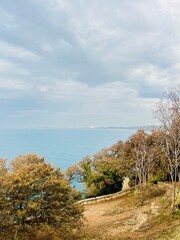 Rocky sea coast, cloudy sea view