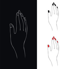 female hand vector. hand with square manicure vector. female hand with square claws vector drawing sketch