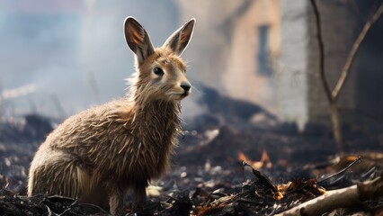 Fototapeta premium Spring arson and fires destroyed animals and plants.