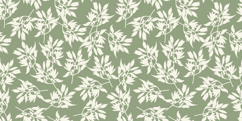 Abstract repeating pattern of foliage and flowering plants. Vector illustration suitable for prints.