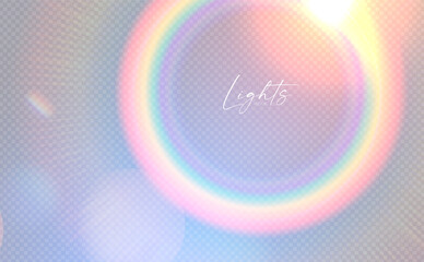 Rainbow circle light effect. Dispersion of beam. Sun light effect for immersion in atmosphere.