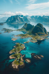 Aerial view of beautiful green islands with mountains - obrazy, fototapety, plakaty