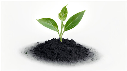 young plant growing in black soil cut-out 