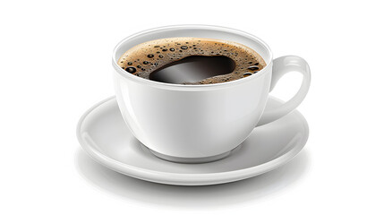  a cup of coffee sits on a saucer with a white plate. Morning Brew aromatic Elixir Coffee Time. 
