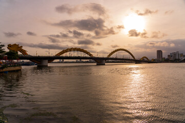 City view of Da Nang with Dragon bridge in the evening