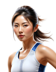 Confident Asian female athlete in sportswear posing isolated on transparent background, ideal for fitness, wellness, and International Women's Day concepts