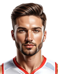 Handsome athletic Caucasian male digital illustration isolated on transparent background, perfect for health, fitness, beauty concepts, and men's grooming promotions
