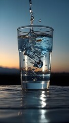 Crystal Clear Panoramic Shot of Clean Water with blurred sunset rays in 12K Resolution, Generative Ai 
