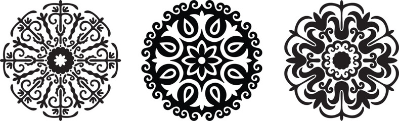 A circular symmetrical ornament in the ethnic style of  Central Asia. Mandala. 