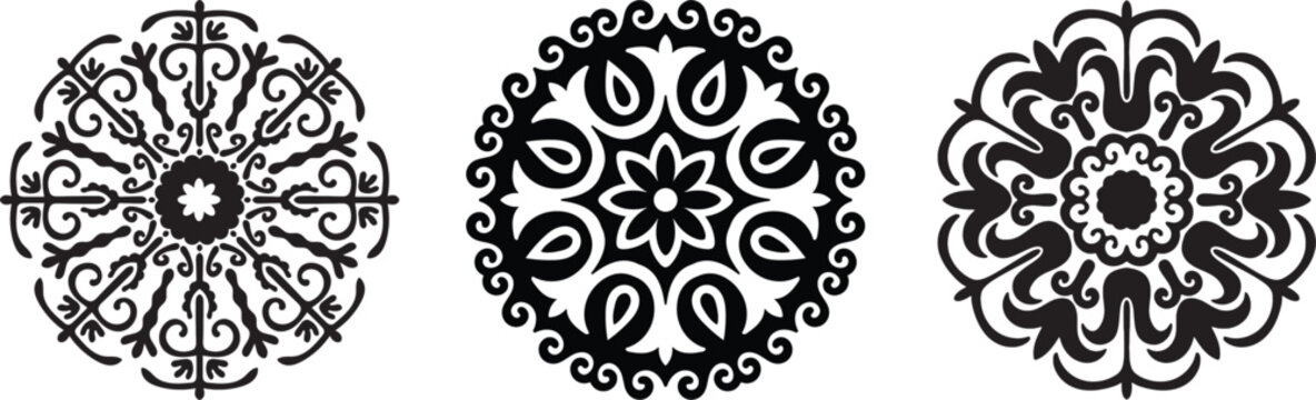 A circular symmetrical ornament in the ethnic style of  Central Asia. Mandala. 