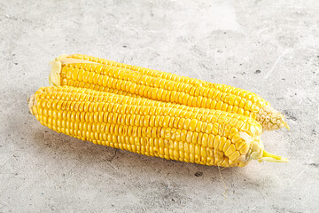 Sweet yellow raw corn cob