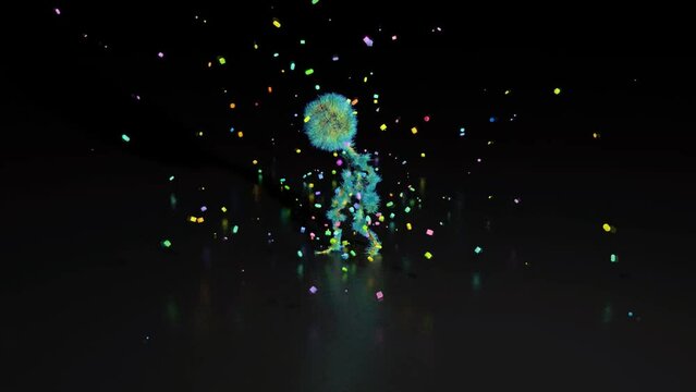 3D-animation. the particle character dances merrily