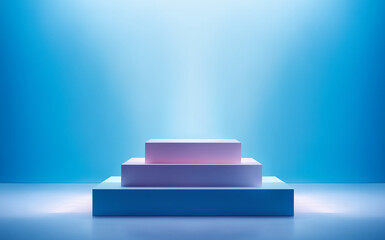 abstract 3d cubes podium render in soft blue background. product display podium and business concept.	