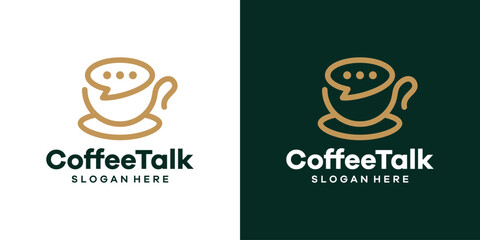 Online coffee logo design template. Coffee cup with chat bubble logo design graphic vector. Symbol, icon, creative.