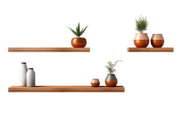 Stylish floating wall shelves for displaying decor items.