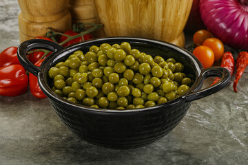 Sweet canned young green peas