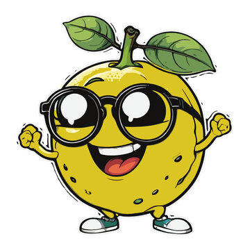 clipart vector cut out, funny lemon mascot with glasses