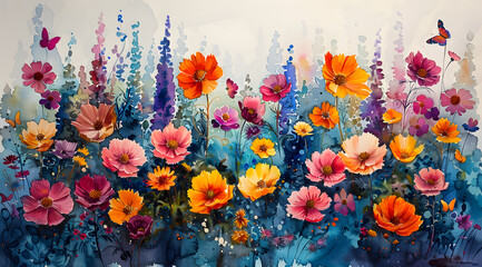 Emotional Tapestry: Fauvist Watercolor Celebration of Lush Garden Vibrancy and Life