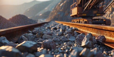 opencast mine coal on belt conveyor. The production industry process in the Thermal Power Plant transport. coal ore mining industrial site