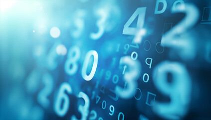 Floating Numbers on a Digital Blue Background
