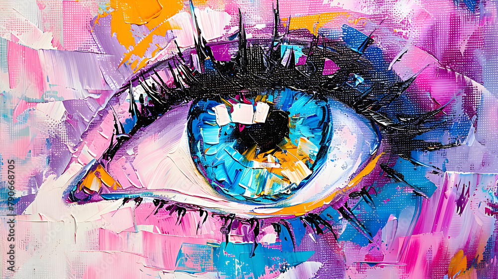 Wall mural Artistic painting of the beautiful eye of a woman in closeup view