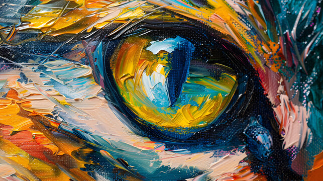 Artistic painting of the beautiful eye of a cat in closeup view
