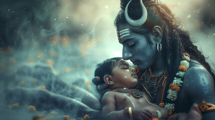 Shiva God hugging a baby